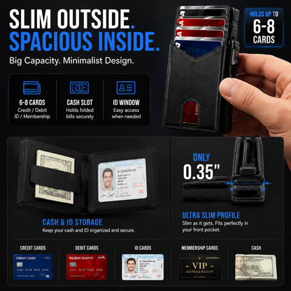 🔐 RFID Blocking Minimalist Pop-Up Wallet | One-Second Card Eject Design & Ultra Slim Pocket Wallet🔥