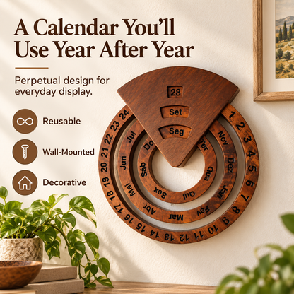 🗓️ Wooden Perpetual Wall Calendar – Set the Date, Enjoy It Year After Year