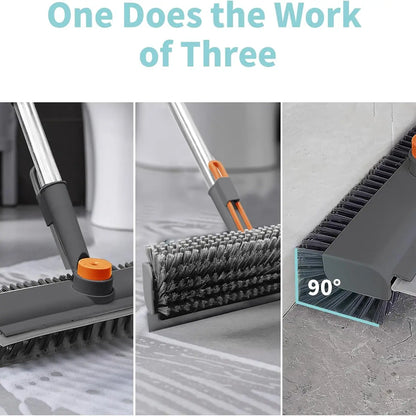 3-in-1 Floor Scrub Brush with Long Handle – Heavy Duty Bathroom & Floor Cleaner