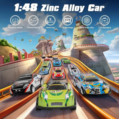 48pcs Pull-Back Toy Cars Set, Mini Alloy Racing Cars with Track Gift Box for Kids