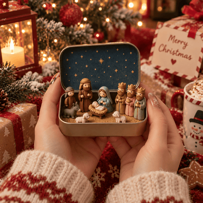 🔥HOT SALE 49% OFF - ✝️Religious Pocket-Size Mini Nativity Scene Set with Storage Box