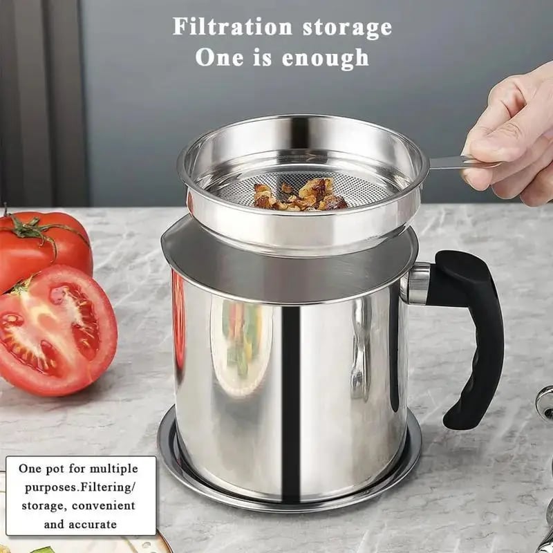 🔥 Hot sell!  Stainless Steel Oil Pot with Filter,Bacon Grease Container, Cooking Oil Can, Kitchenware, Utensils, Kitchen Gadgets