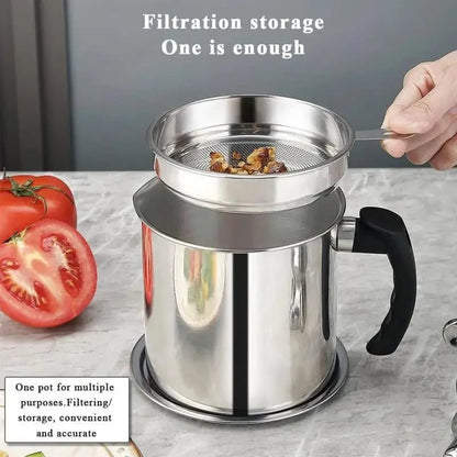 🔥 Hot sell!  Stainless Steel Oil Pot with Filter,Bacon Grease Container, Cooking Oil Can, Kitchenware, Utensils, Kitchen Gadgets