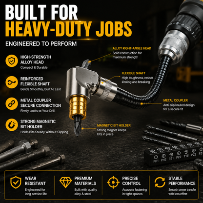 Flexible 90° Right Angle Drill Attachment – Tight Space Driver Adapter