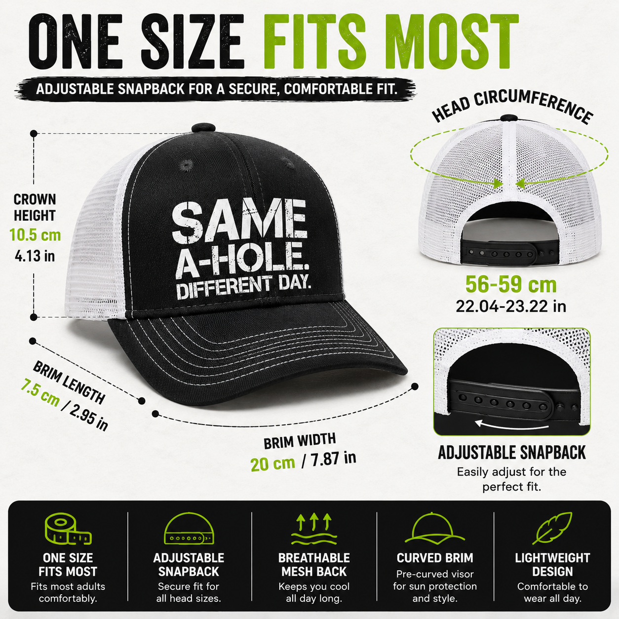 🧢 Same A-Hole Different Day Trucker Hat | Funny Adjustable Snapback Gift