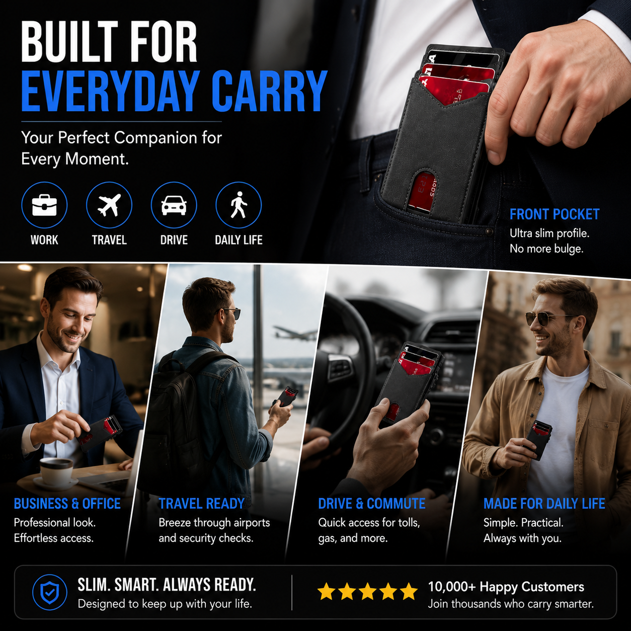 🔐 RFID Blocking Minimalist Pop-Up Wallet | One-Second Card Eject Design & Ultra Slim Pocket Wallet🔥
