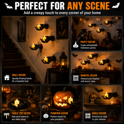 🔥 FLASH SALE 50% OFF – Ghost Hand LED Candle Holder Set – Spooky Gothic Halloween Decor