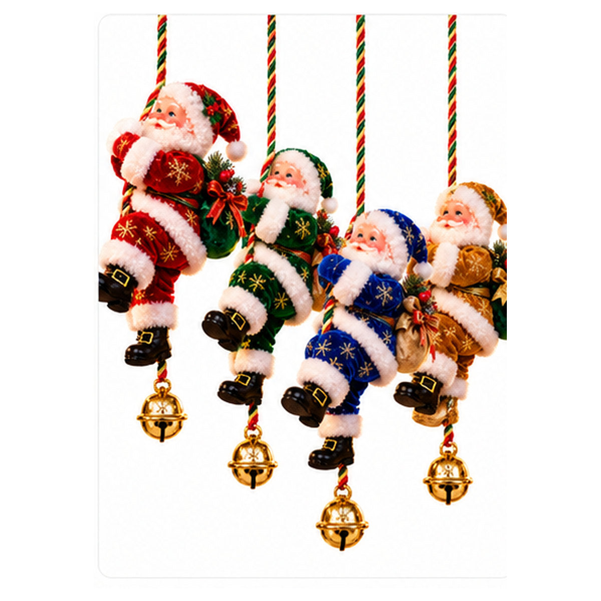 🎅🎄 Climbing Santa™ Christmas Rope Ornament – 4 Festive Colors | Adorable Santa with Gift Sack & Golden Jingle Bell | Holiday Porch & Home Decor ✨