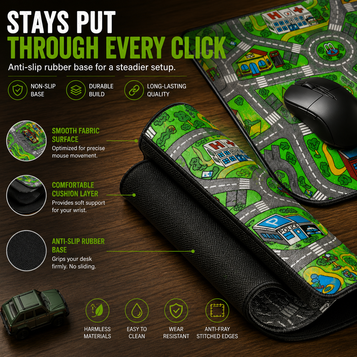 🛣️ Nostalgic Road Map Desk Mat – Retro City Mouse Pad