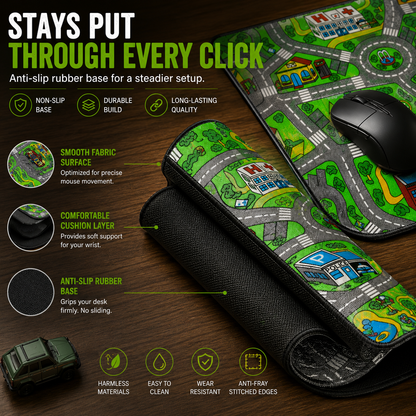🛣️ Nostalgic Road Map Desk Mat – Retro City Mouse Pad