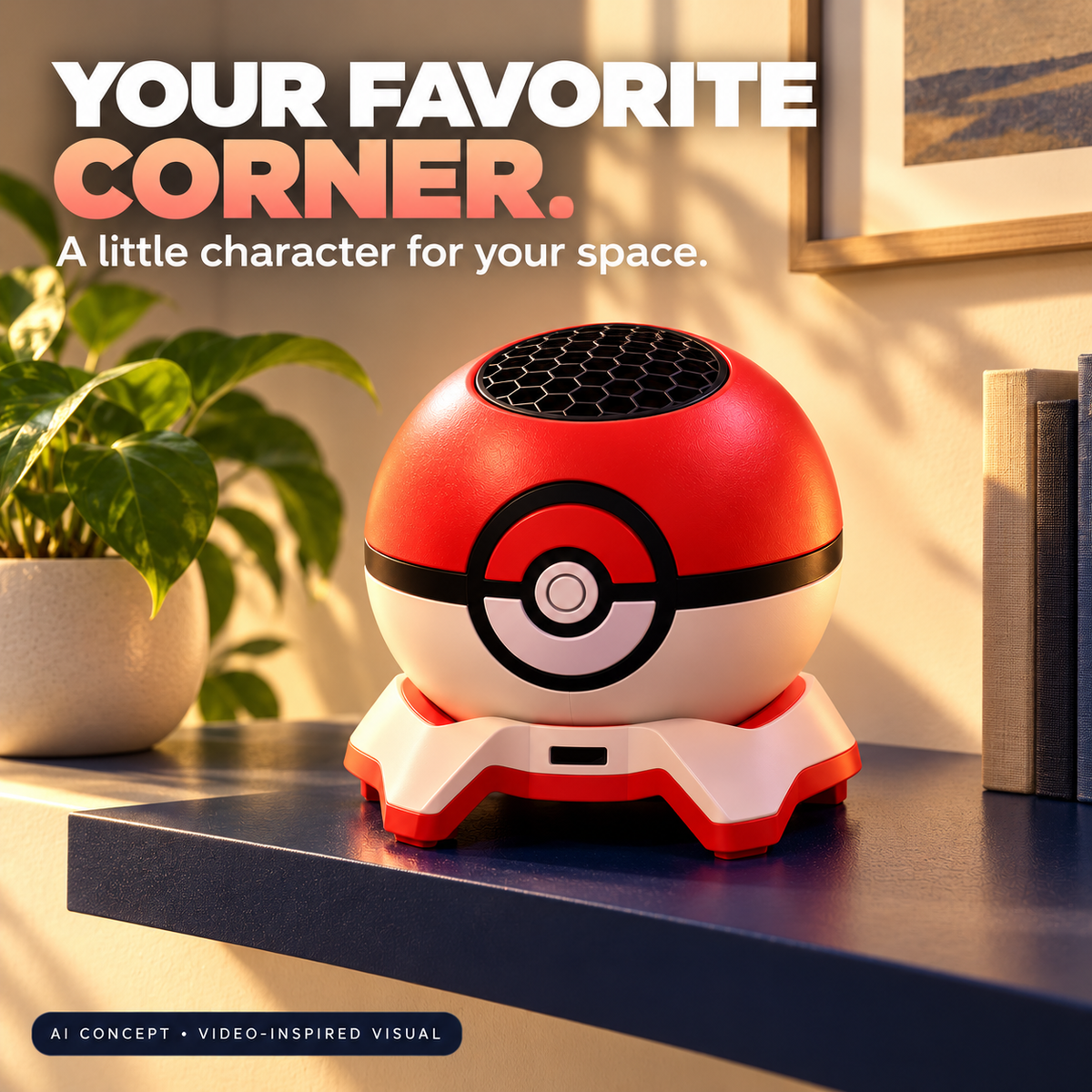 AI concept: shelf styling with the red and white ball-shaped design