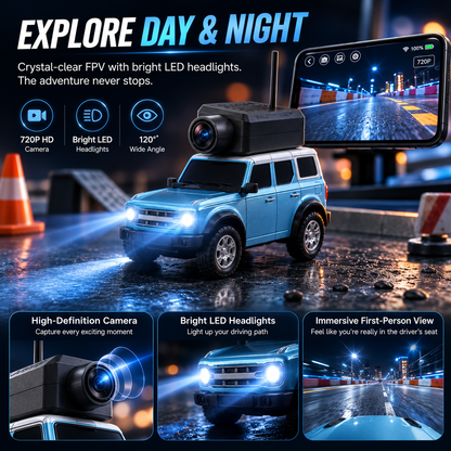 🚙 Mini FPV Camera Car – 720P Live View & Dual Control