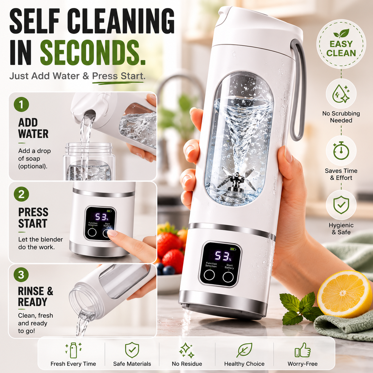🥤Portable USB Blender with LED Display - Perfect for Smoothies & Juices