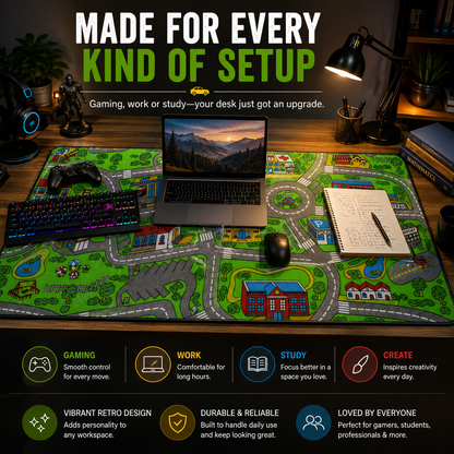 🛣️ Nostalgic Road Map Desk Mat – Retro City Mouse Pad