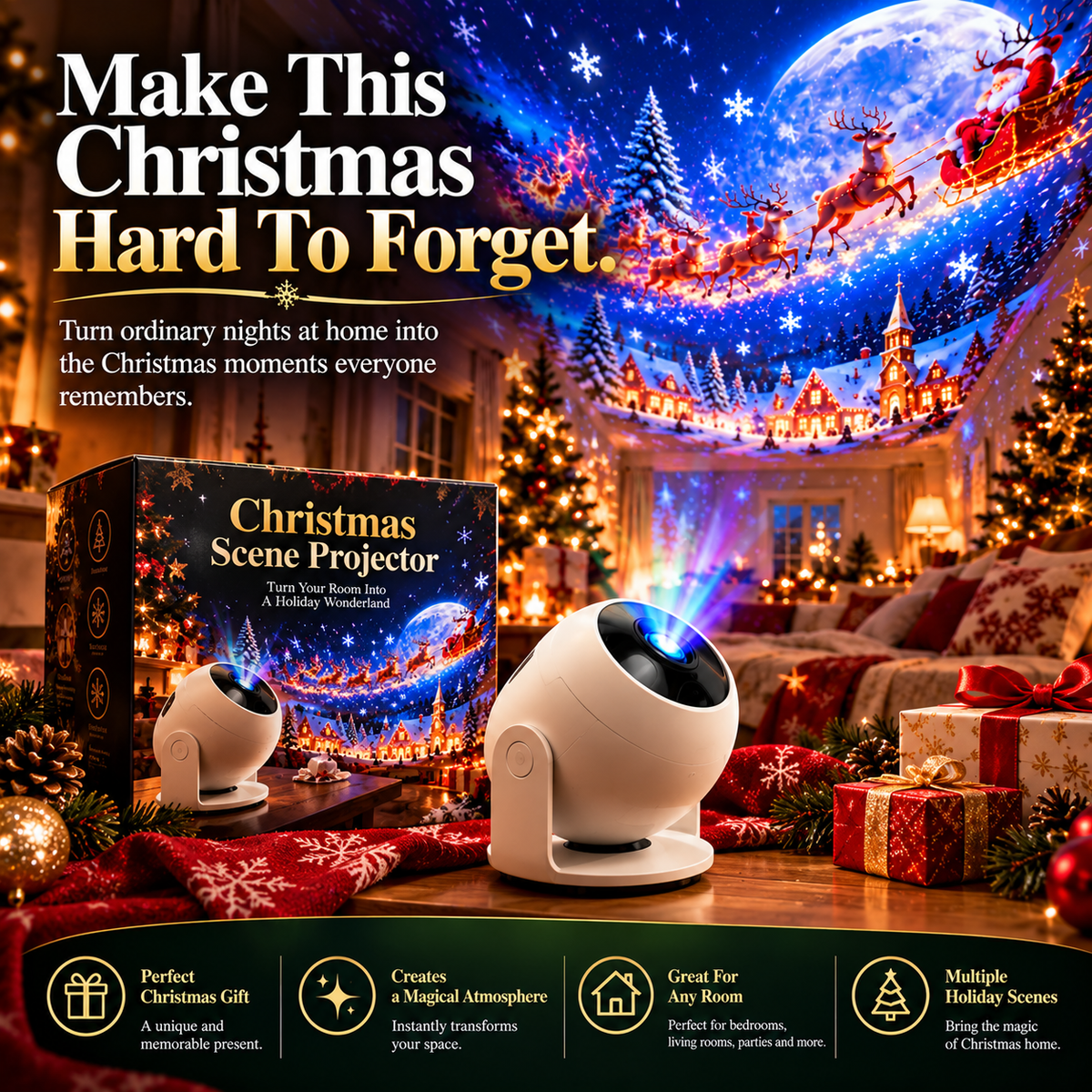 🎄 Christmas Projector Light – Indoor Holiday Projection Lamp for Walls & Ceilings
