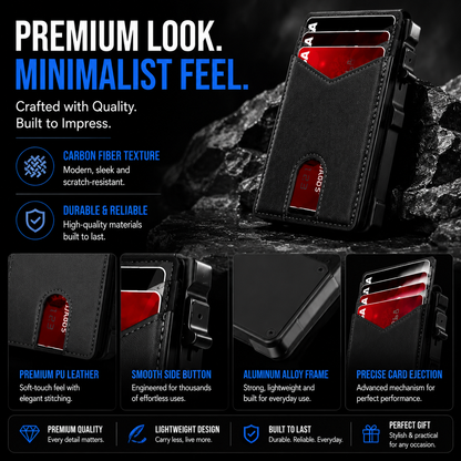 🔐 RFID Blocking Minimalist Pop-Up Wallet | One-Second Card Eject Design & Ultra Slim Pocket Wallet