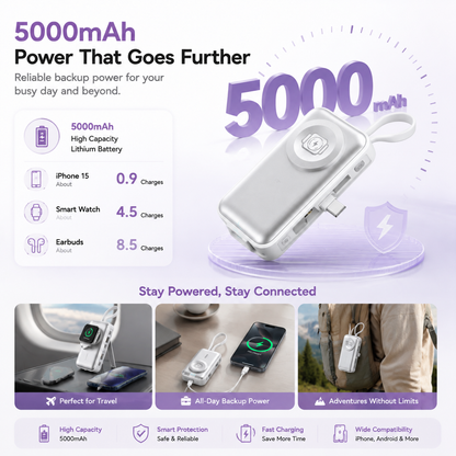 🔋4-in-1 Folding Chargeable Portable Power Bank with Integrated Cable