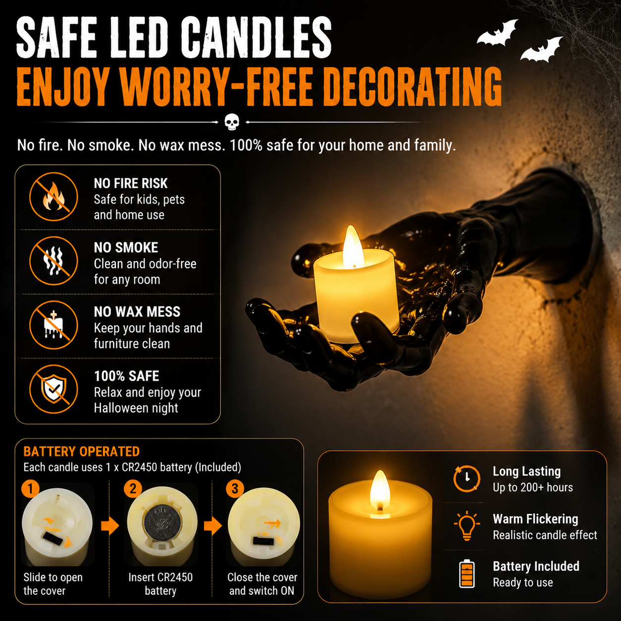🔥 FLASH SALE 50% OFF – Ghost Hand LED Candle Holder Set – Spooky Gothic Halloween Decor