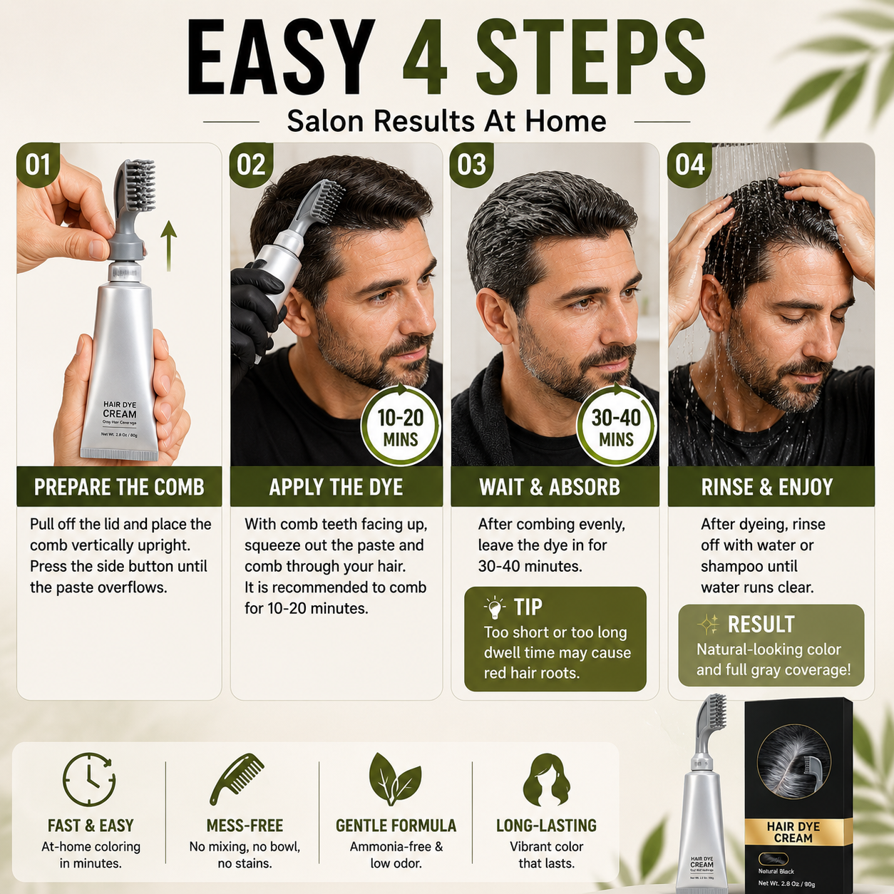 🔥 Limited Time Offer | Instant Gray Coverage Hair Dye Comb for Men & Women