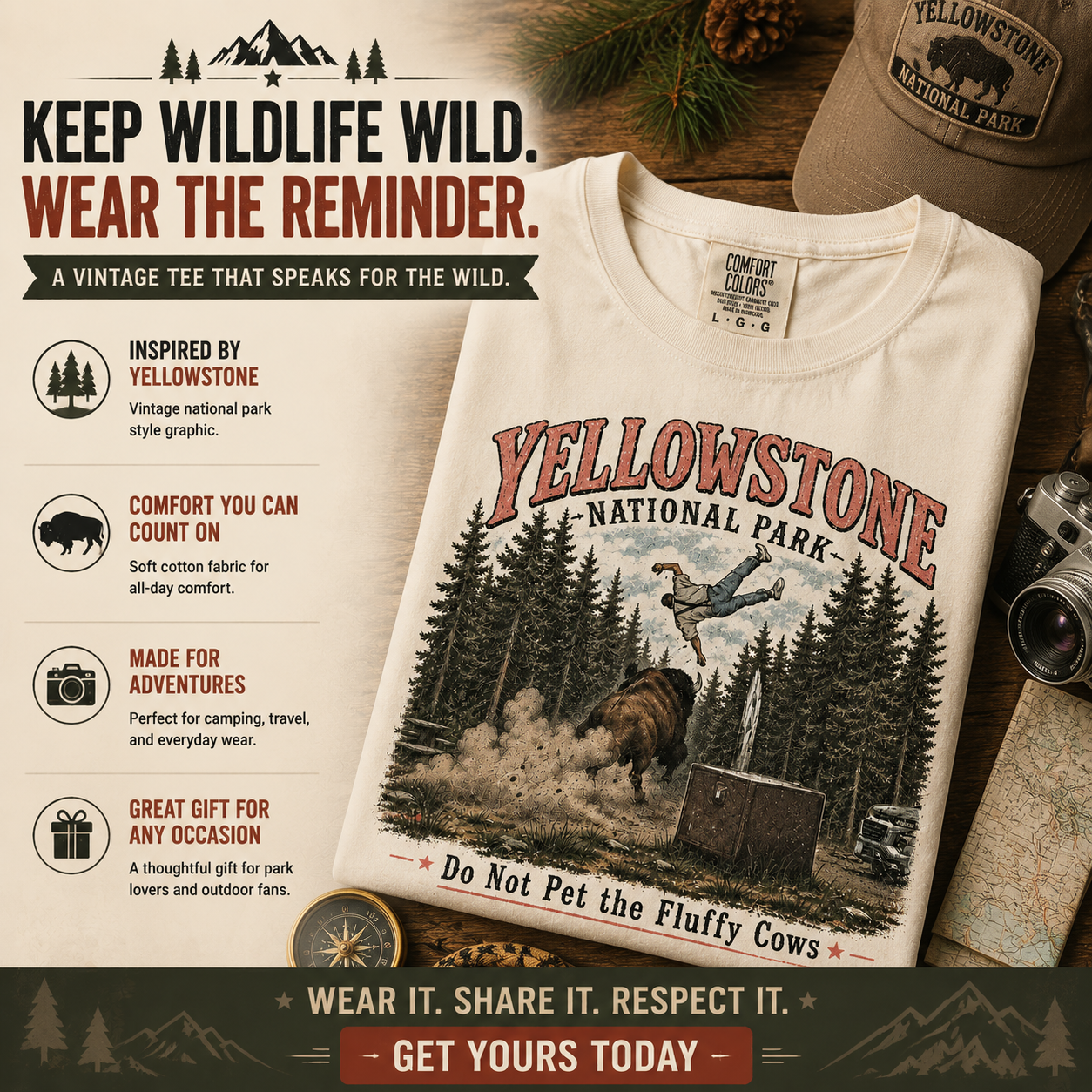 🌲Yellowstone Do Not Pet The Fluffy Cows Vintage Graphic T-Shirt