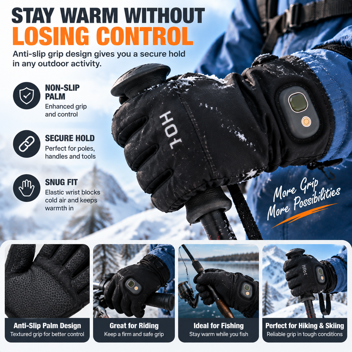 🔥 Rechargeable Heated Winter Gloves – Adjustable Warmth, Touchscreen & Outdoor Grip