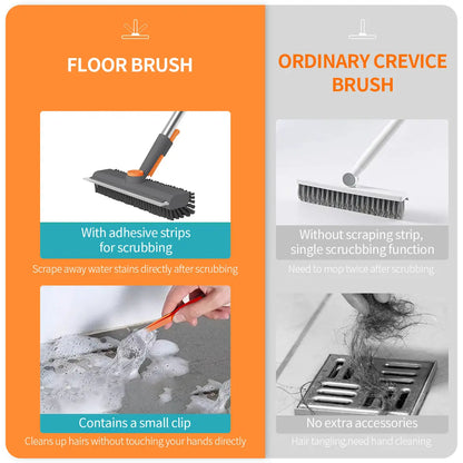 3-in-1 Floor Scrub Brush with Long Handle – Heavy Duty Bathroom & Floor Cleaner