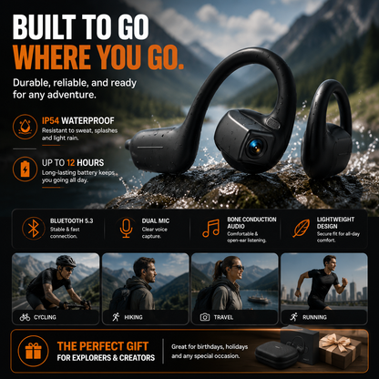 🔥 Smart Open-Ear Camera Headset – Hands-Free POV Recording & Audio