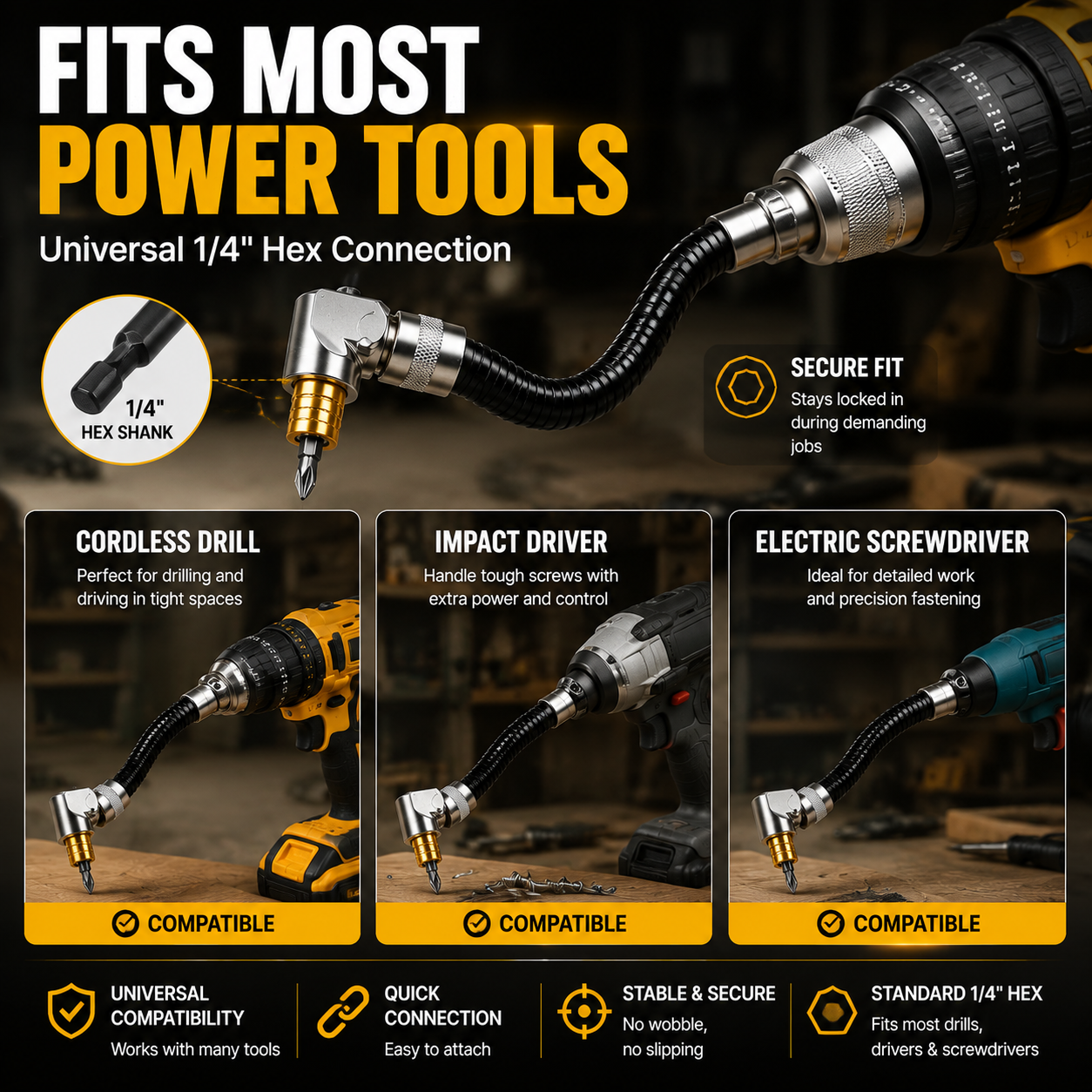 Flexible 90° Right Angle Drill Attachment – Tight Space Driver Adapter