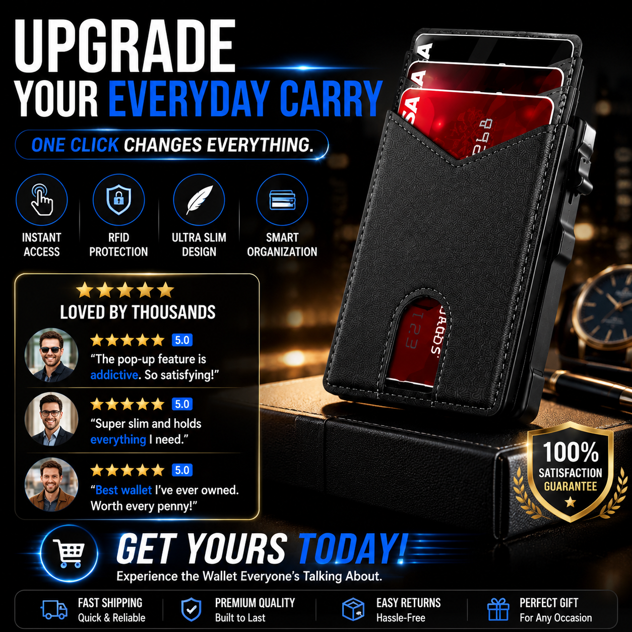 🔐 RFID Blocking Minimalist Pop-Up Wallet | One-Second Card Eject Design & Ultra Slim Pocket Wallet🔥