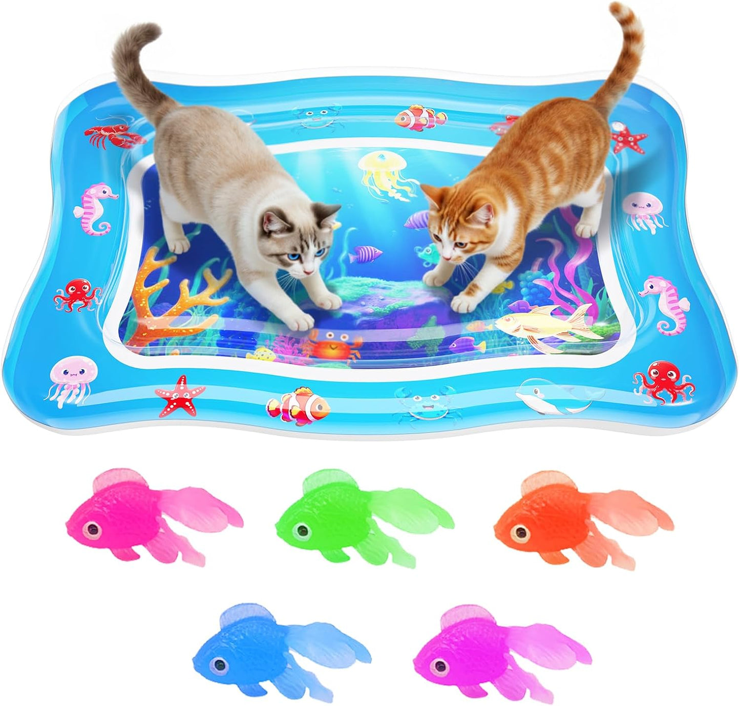 🎁HOT DEAL – Up to 49% OFF🔥 Cat Water Mat - Interactive Cat Toys Upgraded Thickened 0.7mm PVC Cooling & Heating Water Bed with Floating Fish