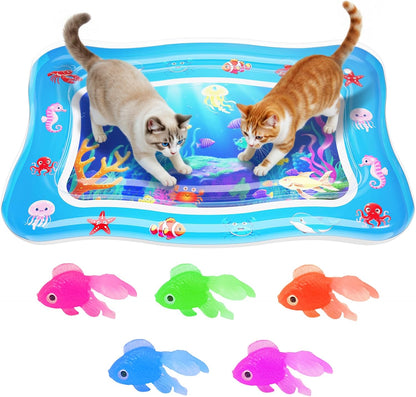 🎁HOT DEAL – Up to 49% OFF🔥 Cat Water Mat - Interactive Cat Toys Upgraded Thickened 0.7mm PVC Cooling & Heating Water Bed with Floating Fish