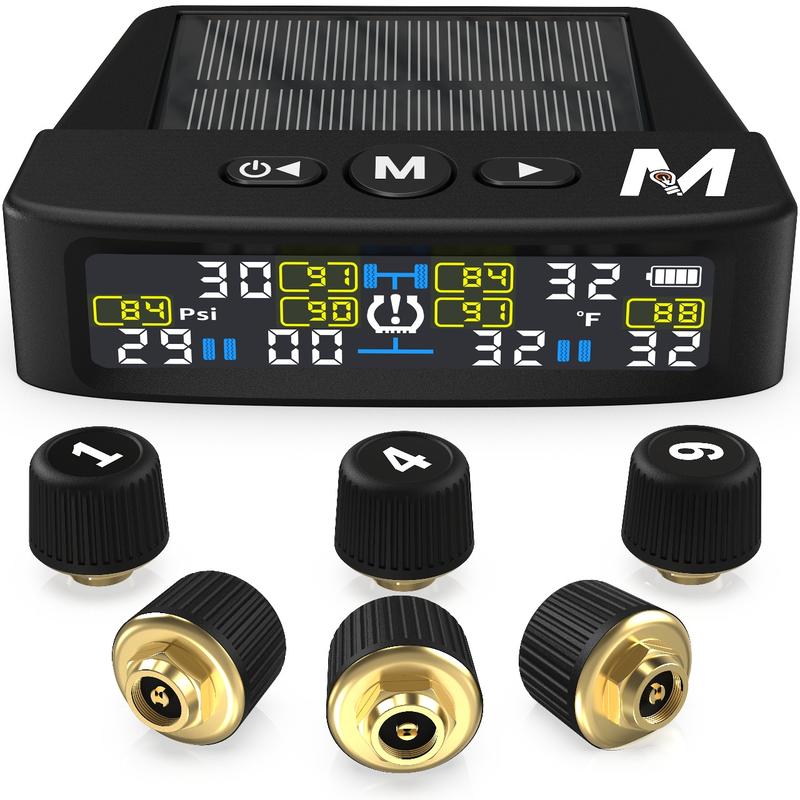 🚐 Trailer Tire Pressure Monitoring System with 4 Sensors | Solar & USB Rechargeable RV TPMS