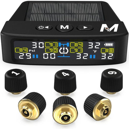 🚐 Trailer Tire Pressure Monitoring System with 4 Sensors | Solar & USB Rechargeable RV TPMS