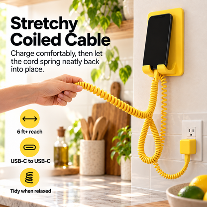 Retro Wall-Mounted Phone Perch Bundle – 6 ft+ Coiled USB-C Charging Station