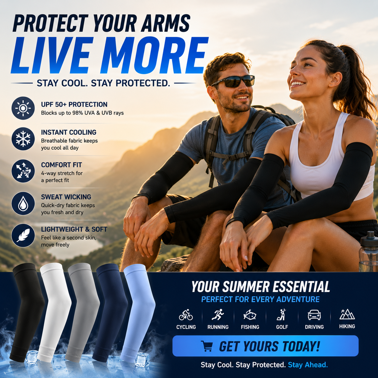 🔥 50% OFF | ☀️ UPF 50+ Cooling Sun Sleeves – Stay Cool & Protected Outdoors
