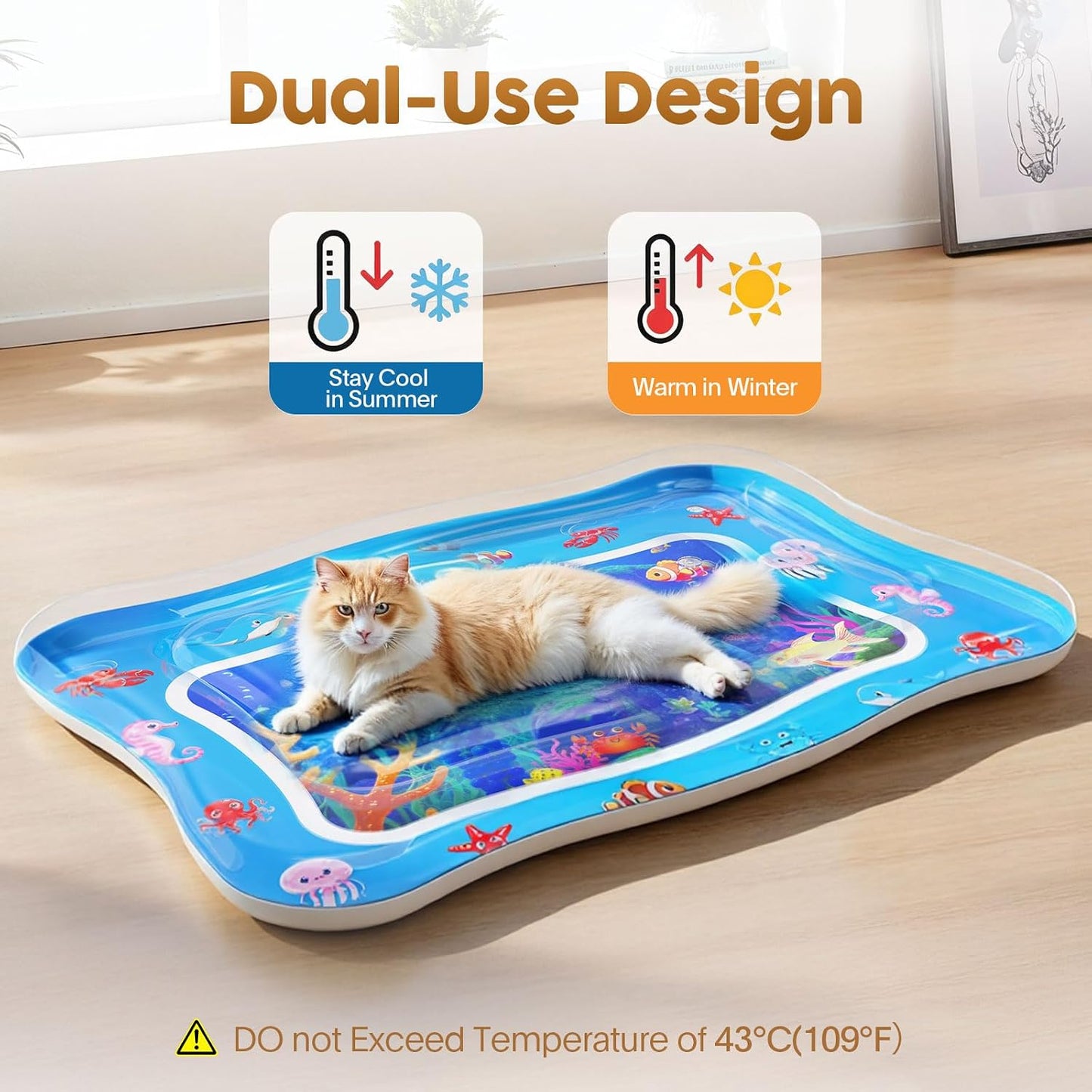 🎁HOT DEAL – Up to 49% OFF🔥 Cat Water Mat - Interactive Cat Toys Upgraded Thickened 0.7mm PVC Cooling & Heating Water Bed with Floating Fish