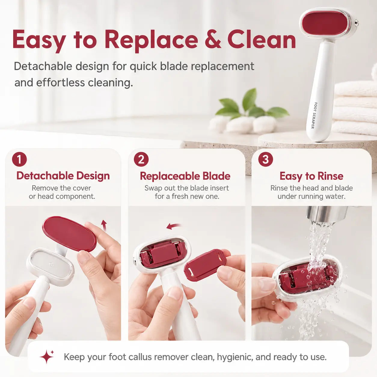 🦶Dual‑Sided Foot Callus Remover, Replaceable Stainless Steel Blade Foot Scraper