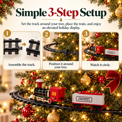 Elevated Christmas Tree Train Set – 360° Moving 4-Car Holiday Display