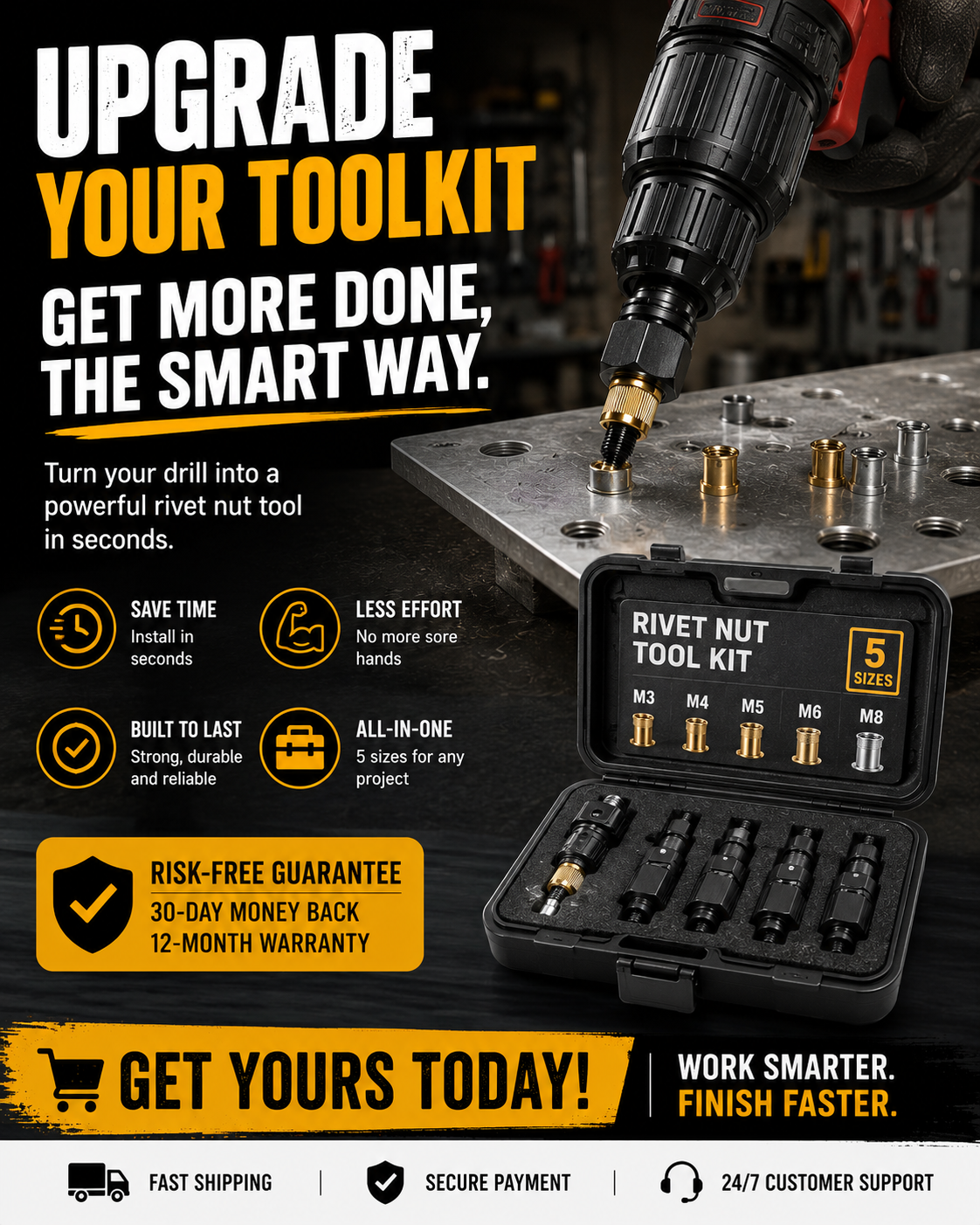 🚀Head Rivet Nut Tool-M3 M4 M5 M6 M8 Rivnut Kit-Carbon Steel Rivnut Set