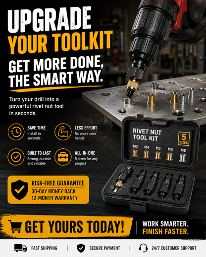 🚀Head Rivet Nut Tool-M3 M4 M5 M6 M8 Rivnut Kit-Carbon Steel Rivnut Set