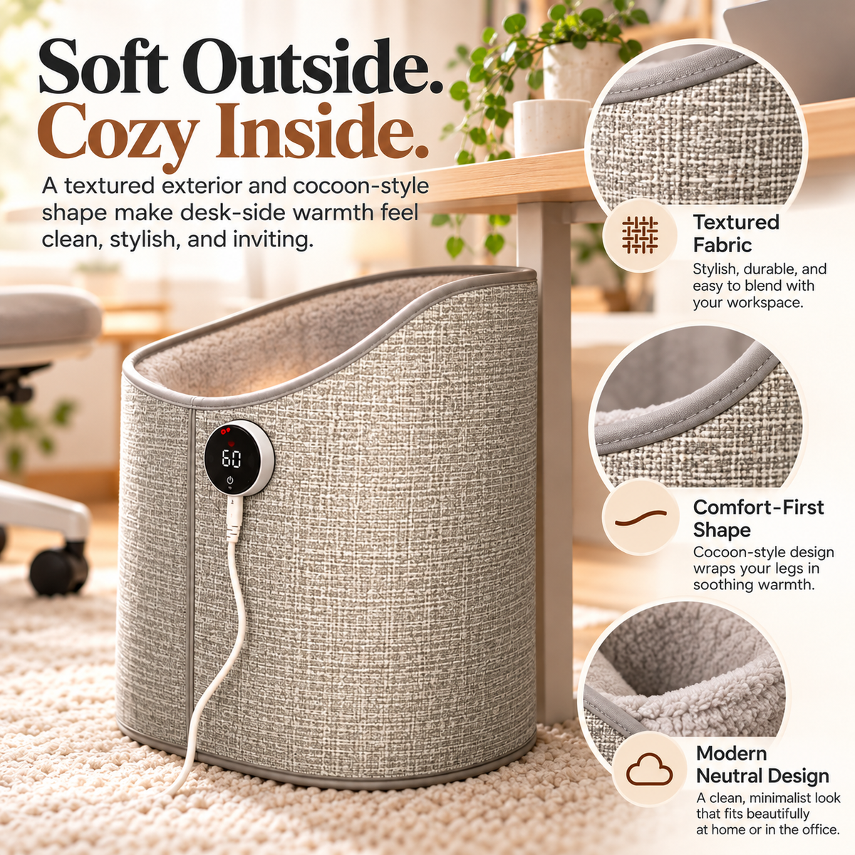 🔥🧦 Cozy Heated Foot & Leg Warmer – 7 Heat Levels, 4 Timer Settings, Digital Touch Control & Soft Cocoon Design ❄️🏡