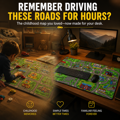 🛣️ Nostalgic Road Map Desk Mat – Retro City Mouse Pad