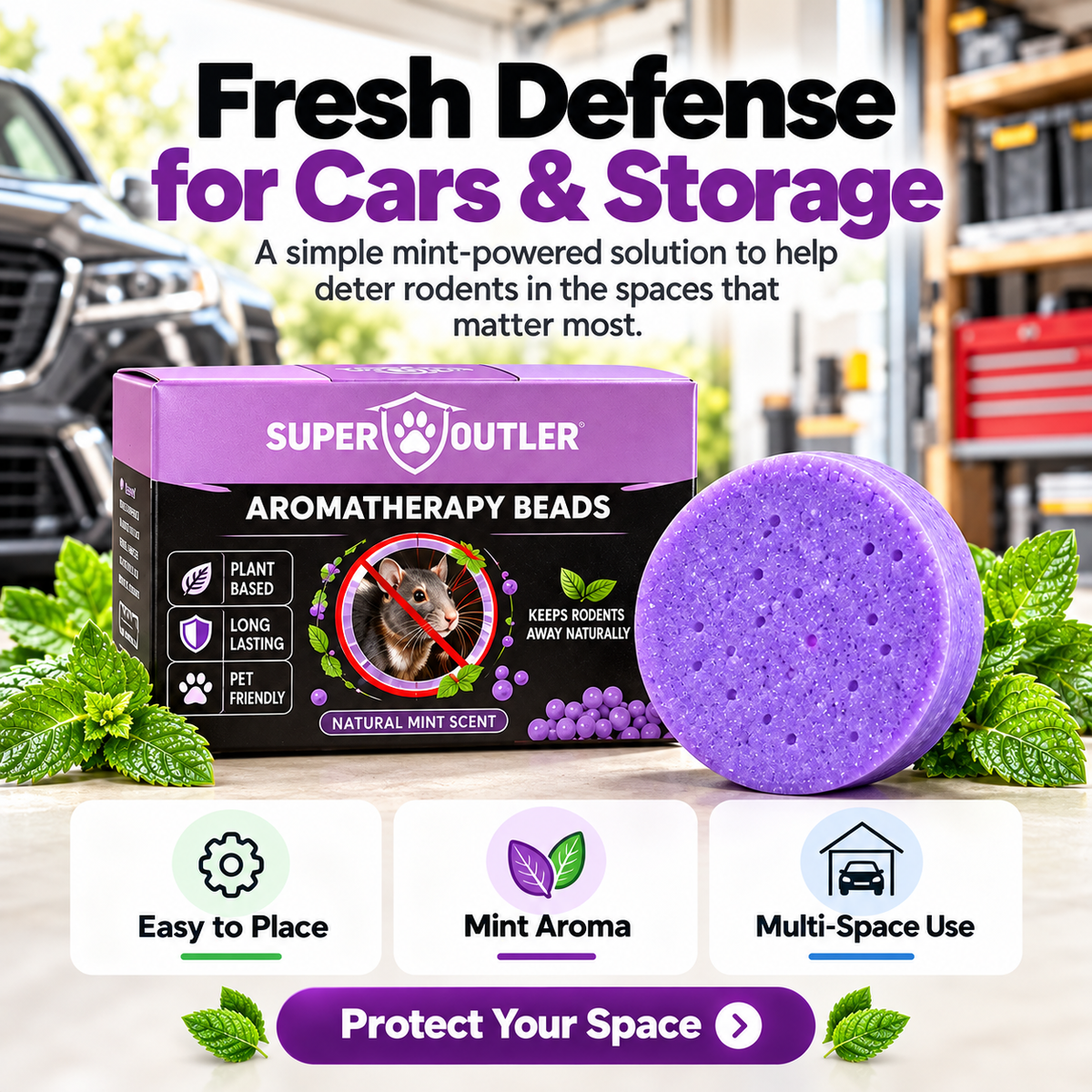🐭🚫 Keep Mice & Rats Away! 🌿💜 Natural Peppermint Rodent Repellent Pucks 🚗🛡️ Protect Your Car Engine, Garage & Home 🏡✨ Long-Lasting Fresh Mint Scent