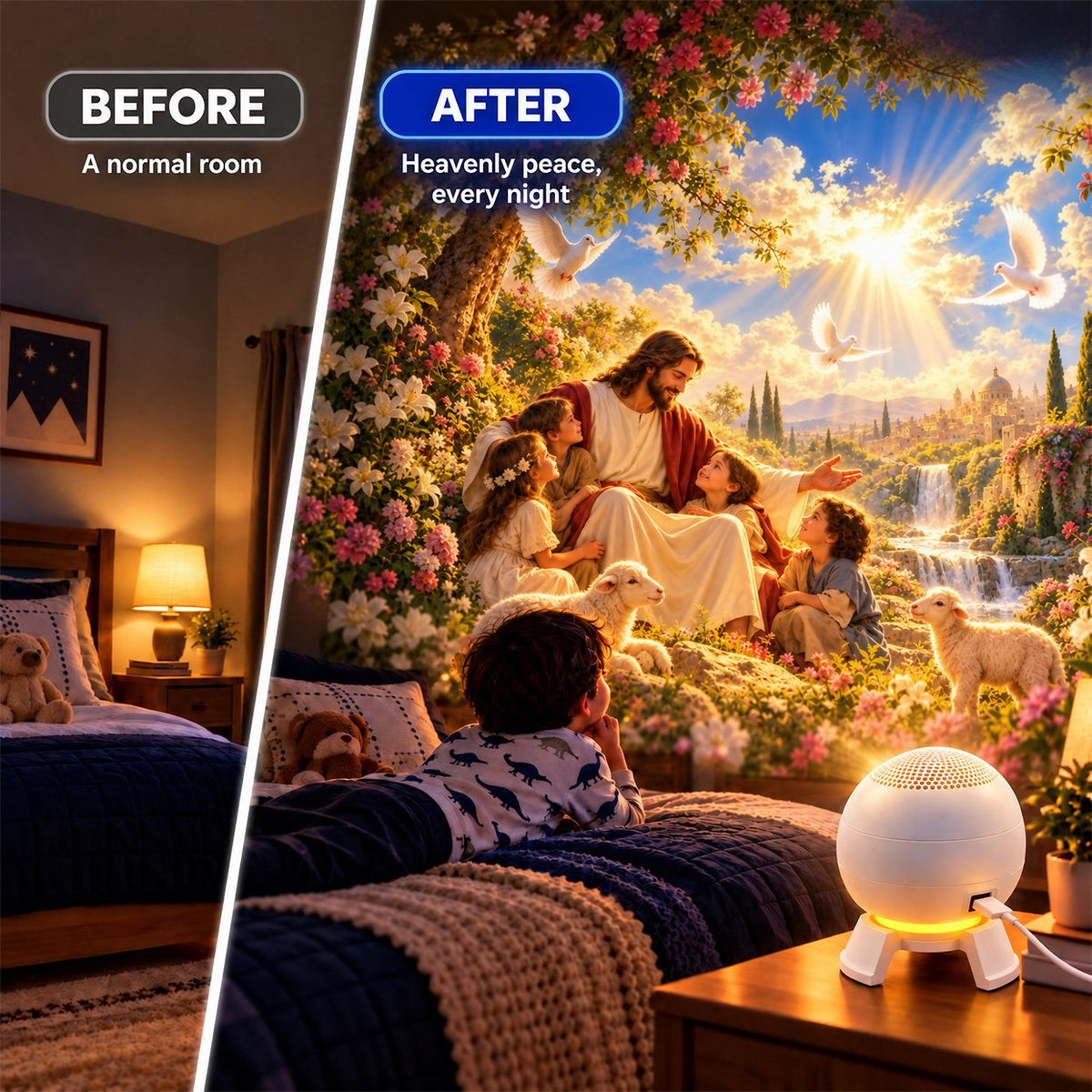 ✝️ Jesus Loves the Little Children 5D Projection Light – Faith-Inspired Wall & Ceiling Decor