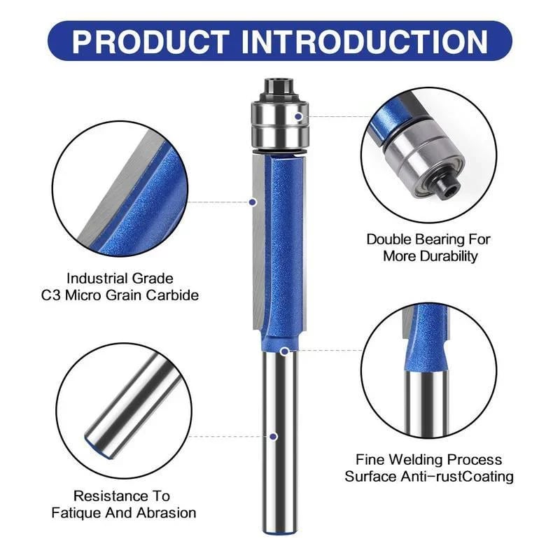 🔩Professional 4-Piece Double Bearing Flush Trim Router Bit Set