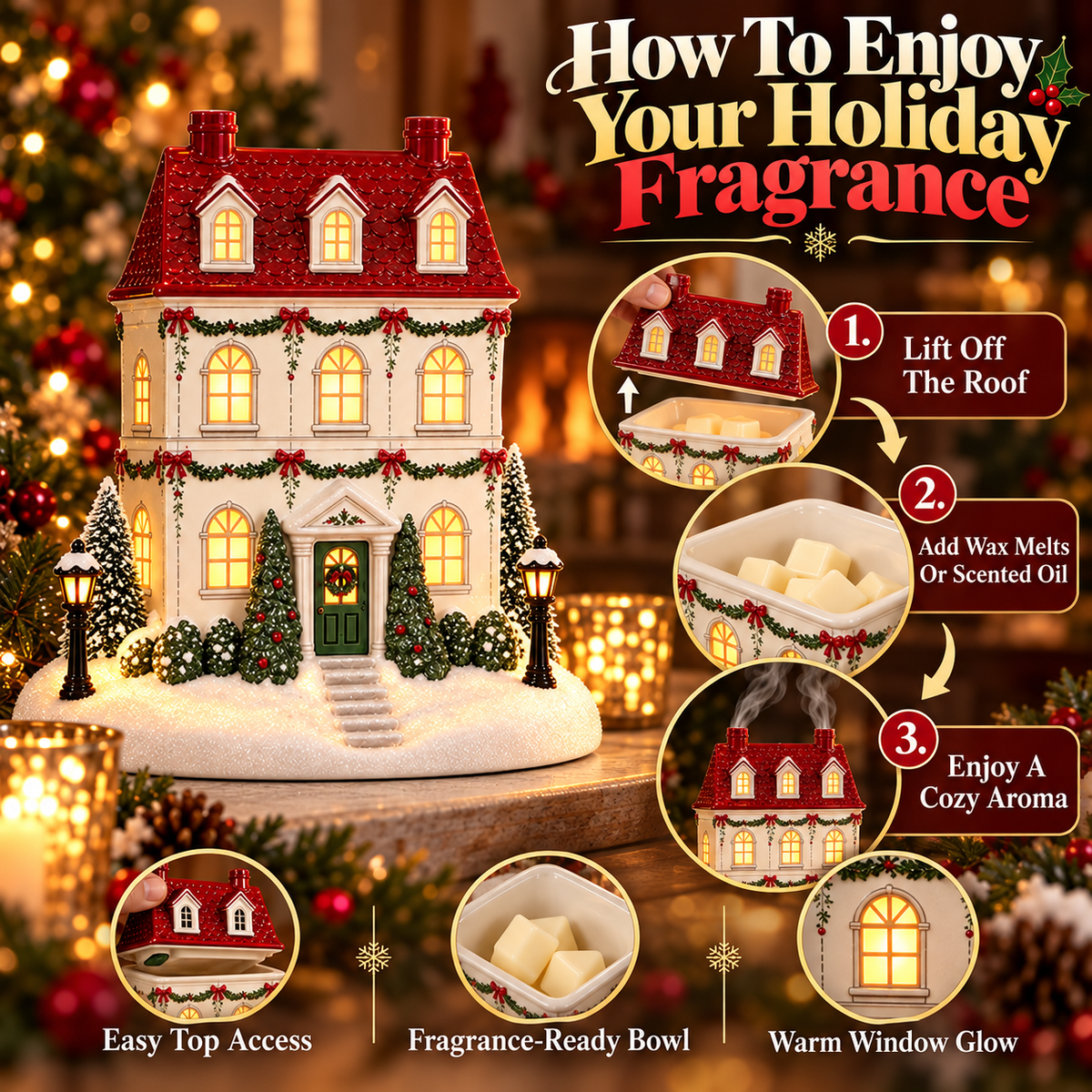 Christmas Village Aroma House – Light-Up Holiday Wax Melt Warmer & Festive Home Décor