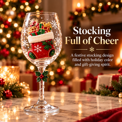 🎄🍷✨ 6-Piece Christmas Wine Glass Set 🎅❄️🎁 Festive Holiday Designs, Decorative Twisted Stems & Elegant Gift Box ❤️🥂🌟
