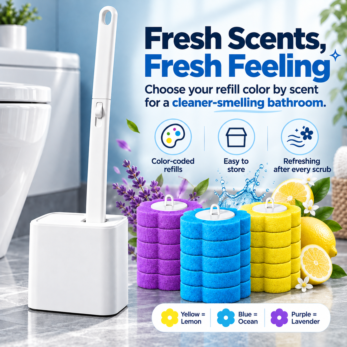🚽✨ Say Goodbye to Dirty Toilet Brushes! 🧼🌸 Disposable Toilet Cleaning Brush Set with Scented Refill Heads 💦🍋