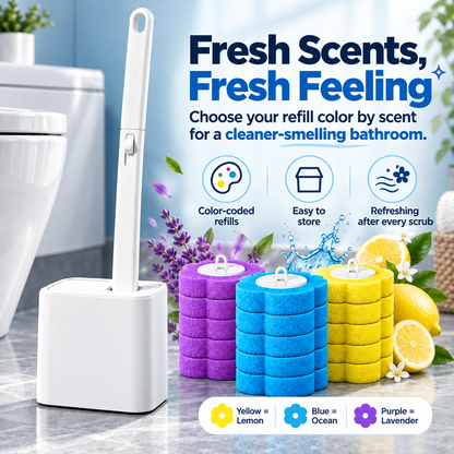 🚽✨ Say Goodbye to Dirty Toilet Brushes! 🧼🌸 Disposable Toilet Cleaning Brush Set with Scented Refill Heads 💦🍋
