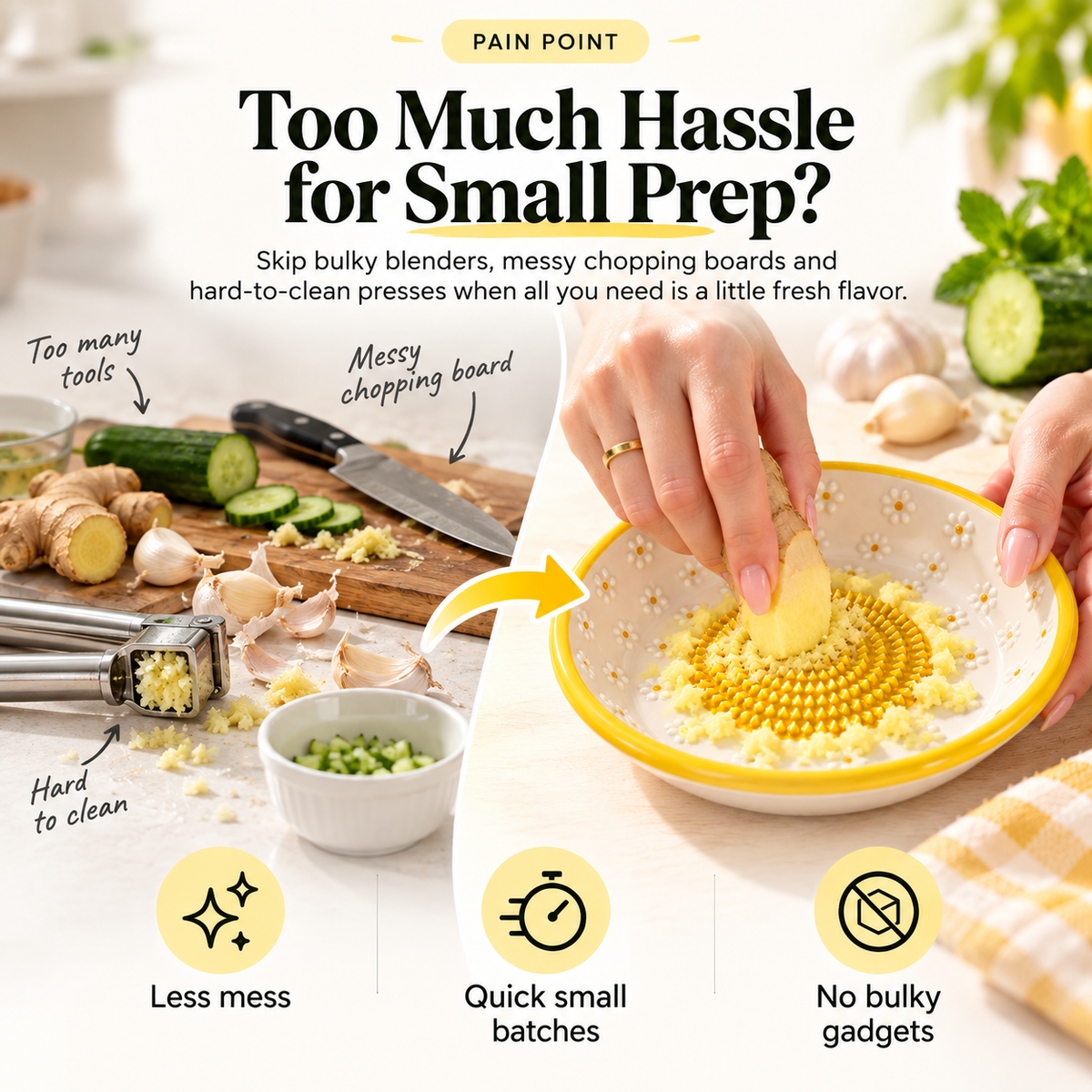🍽️Ceramic Grater Plate – Daisy Garlic & Ginger Grater for Fresh Sauces, Dressings & More